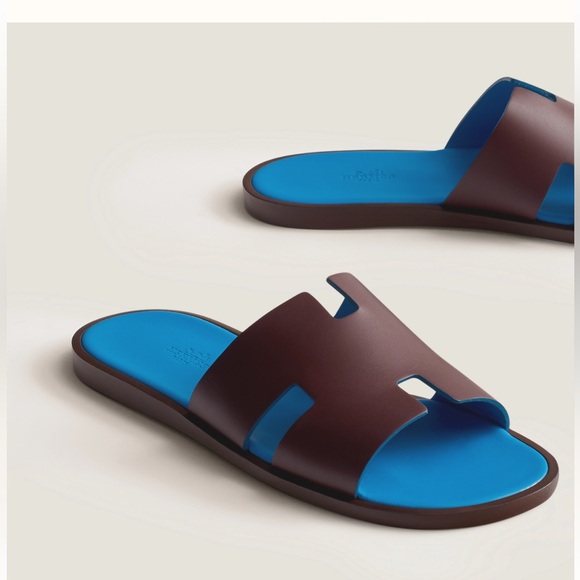 NWB HERMES IZMIR SANDALS In   Bordeaux / Bleu Santorin Size 43 - Picture 3 of 14